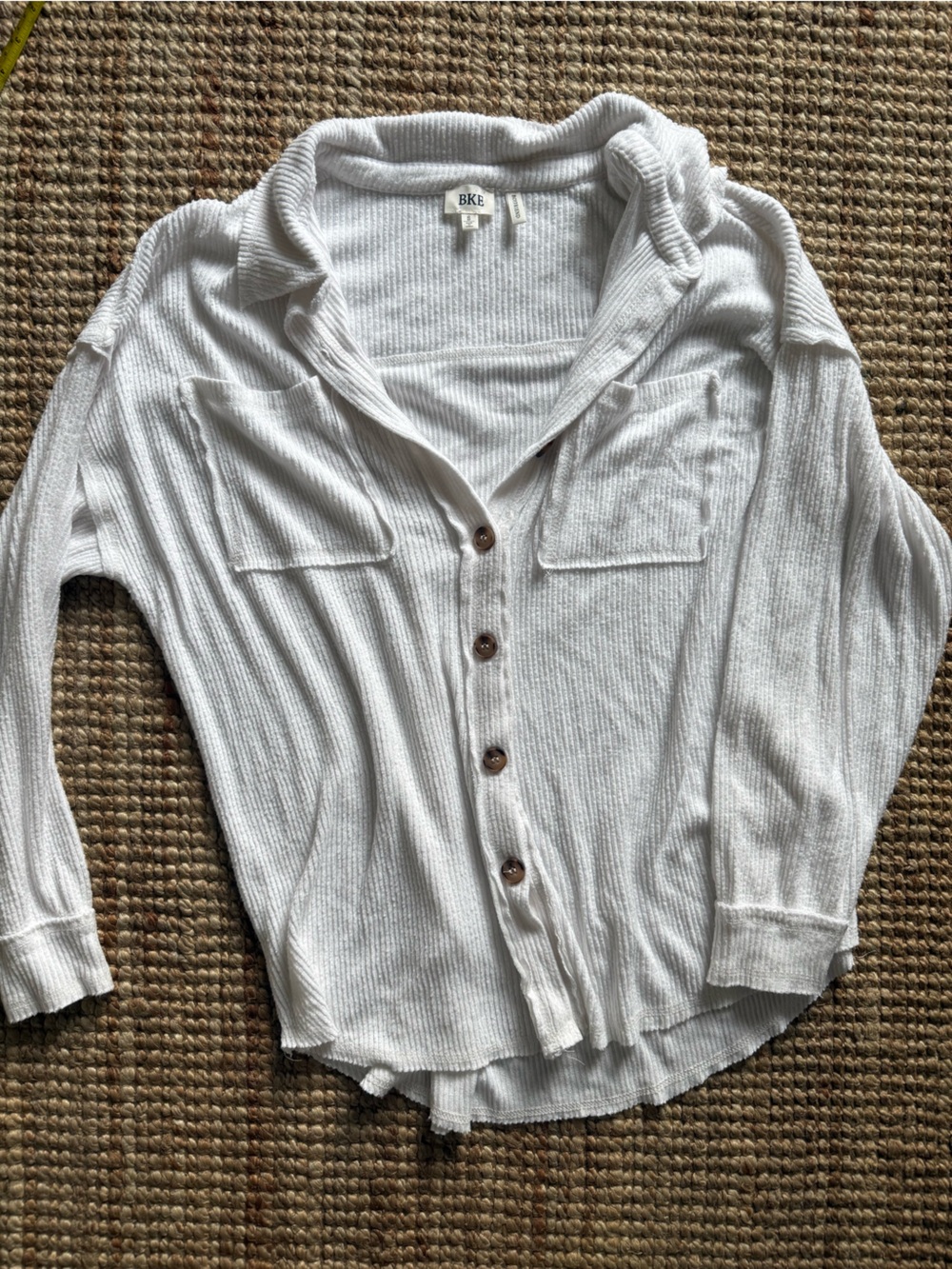 BKE White Ribbed Button Front Cardigan